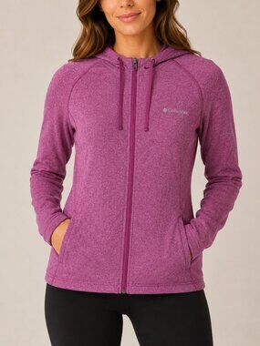 Columbia Pink Zip Up Fleece Hoodie Jacket Outdoor Athleisure Size Large